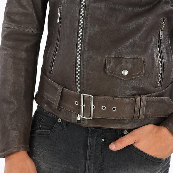 $2250 DIESEL BLACK GOLD Brown Zipper Biker Leather - Picture 7 of 8